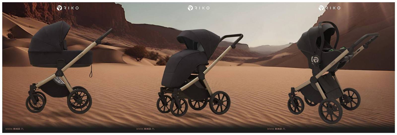 Czarny wózek wielofunkcyjny 3w1 - Riko Cava 02 Coal